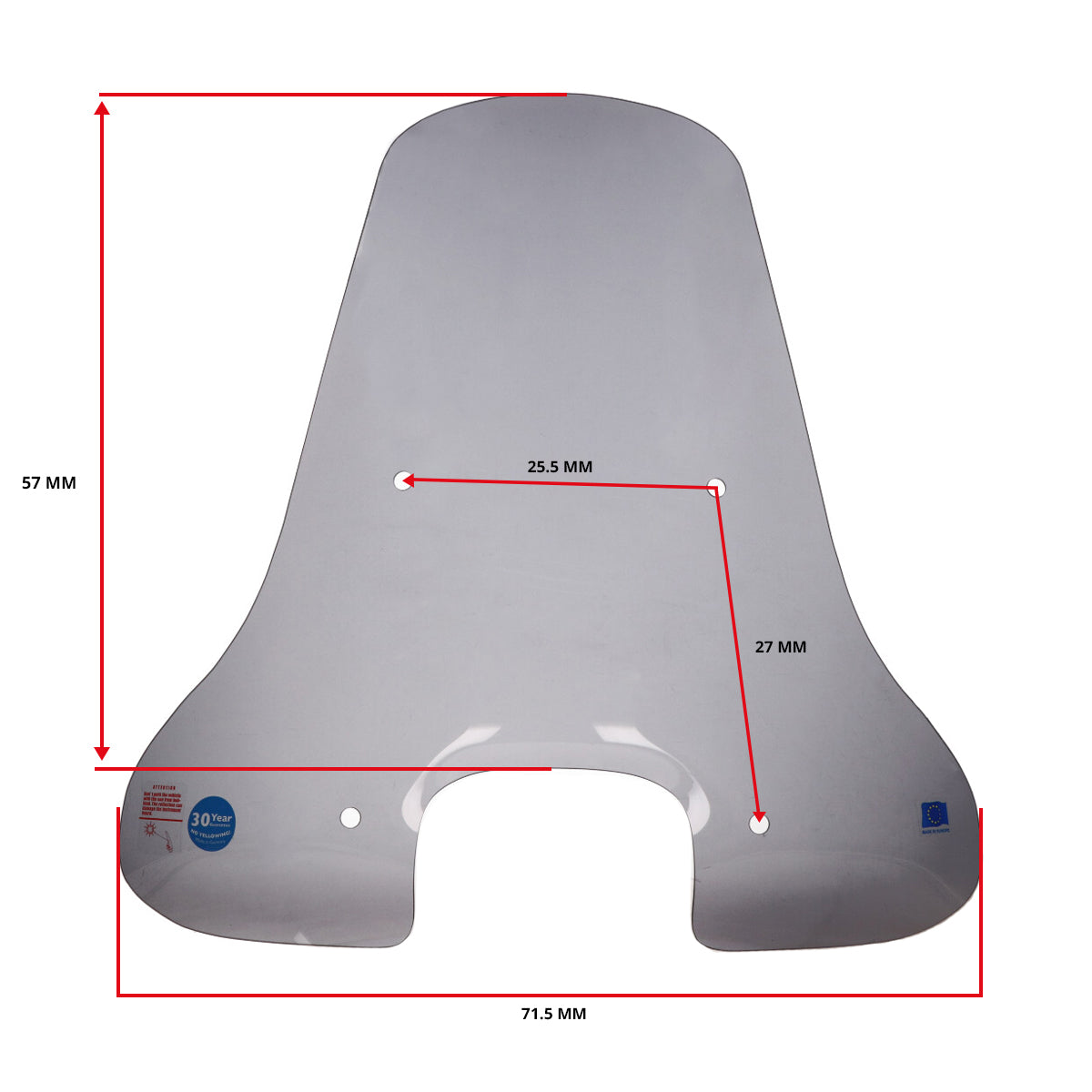 Windscherm Regia met bevestigingsset hoog vierkante koplamp (made in EU) 73cm smoke agm VX50s, BTC Riva Sport, china vespa S