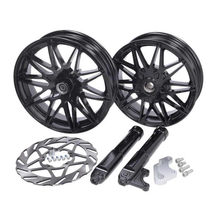 Velgenset Special Oversize Fast Arrow Pro 12+11 Inch Glans Zwart Zip2000, Zip 2T, Zip 4T