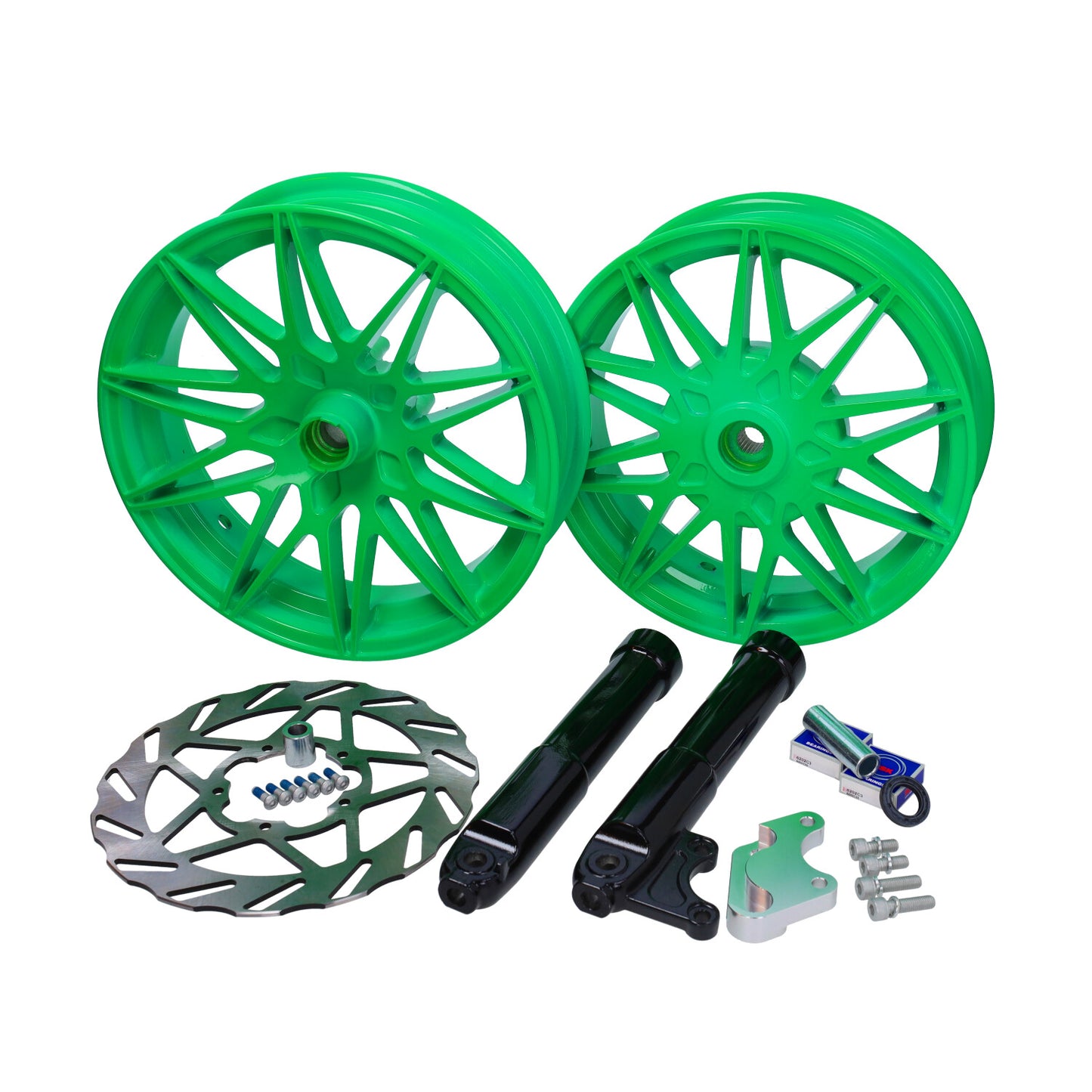 Velgenset Special Oversize Fast Arrow Pro 12+11 Inch Fluor groen Zip2000, Zip 2T, Zip 4T