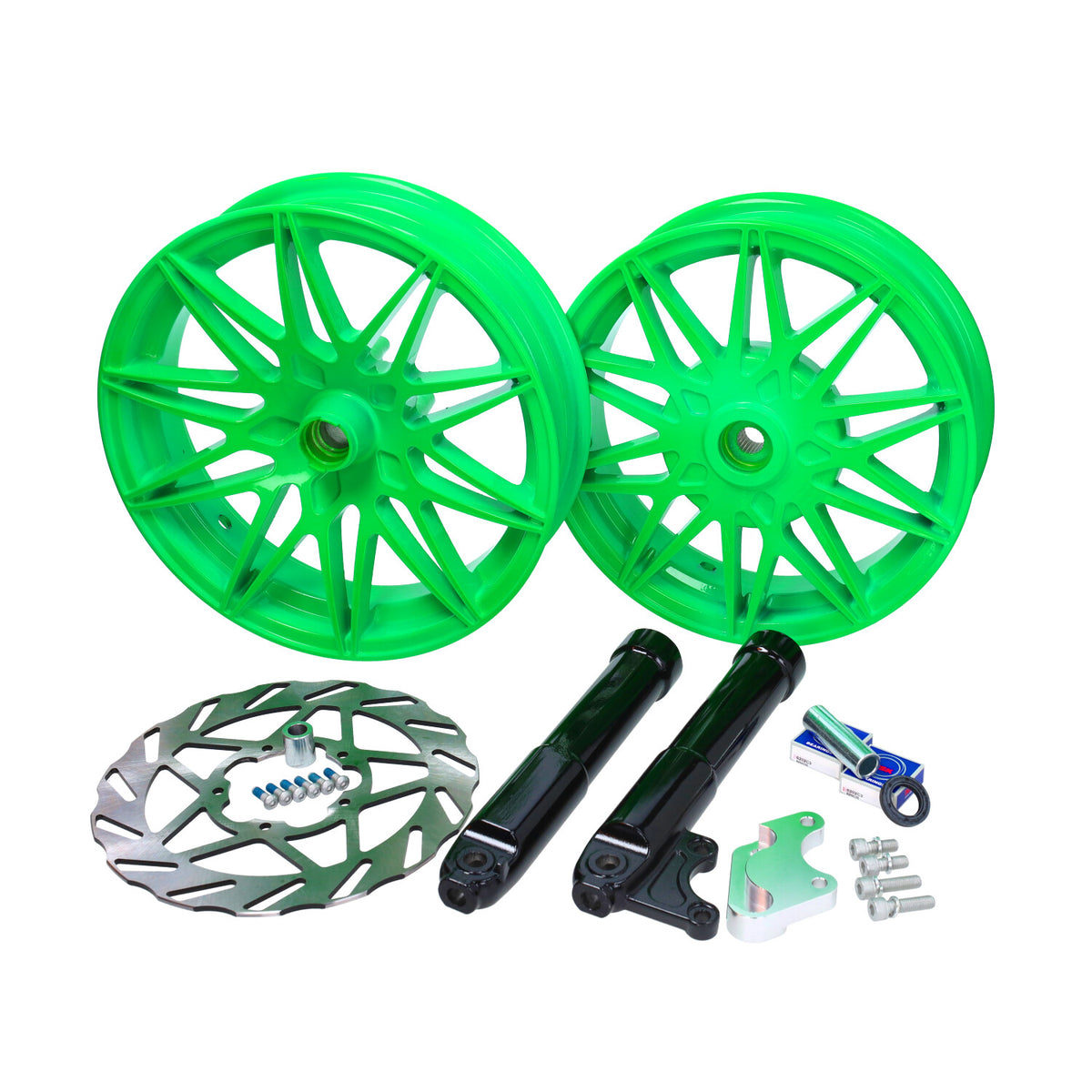 Velgenset Special Oversize Fast Arrow Pro 12+11 Inch Fluor groen Zip2000, Zip 2T, Zip 4T