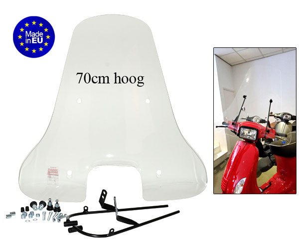Windscherm Regia met bevestigingsset hoog vierkante koplamp (made in EU) 70cm helder agm VX50s, BTC Riva Sport, china vespa S